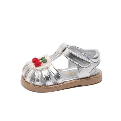 2025 New Summer Baby Girls Sandals Pu Leather Cartoon Strawberry Children's Beach Sandals Non-slip Sole Kids Shoes 21-30