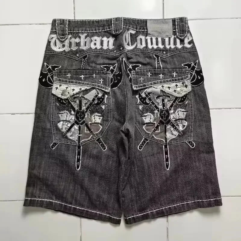 Y2K New Popular Denim Shorts Patch Vintage Shorts Men Women Street Hip Hop Fashion Harajuku Punk Loose High Waist Wide Leg Pants