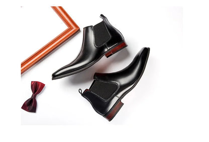 Elegant Simple Men Leather Boots Long Tip Square Toe British Chelsea Boots for Men Formal Business Luxury Shoes Spring Winter