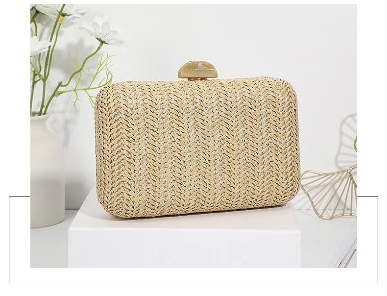 Weave Straw Evening Clutch Bags for Women Summer Party Fashion Shoulder Bags Luxury Purse Hadbags Wedding Bridal Clutches Sac