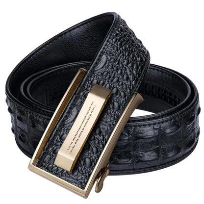 Crocodile Designer Luxury Genuine Leather Belts for Men Casual Jeans Belt Strap Gold Automatic Buckle Black Belt PD-2036