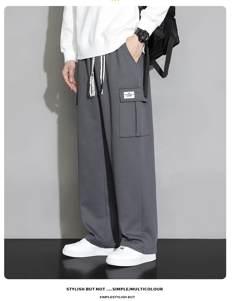 Korean Autumn Big Size Sweatpant Men Loose Baggy Sport Jogging Trouser Male Casual Work Sweat Pants Large Plus Jogger Grey Black
