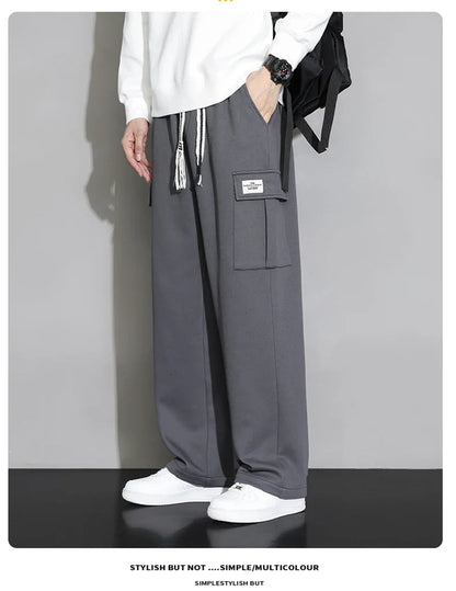 Korean Autumn Big Size Sweatpant Men Loose Baggy Sport Jogging Trouser Male Casual Work Sweat Pants Large Plus Jogger Grey Black
