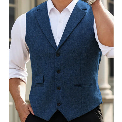 Men Vest Gray Herringbone Single Button With Lapel Waistcoat For Wedding Banquet Business Office Work Daily Casual Men Suit Vest