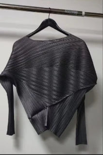Miyake Pleated Top 2026 New Round Neck Short Sleeve Batwing T-Shirt Women Summer Lightweight Vacation Travel Women's Clothing