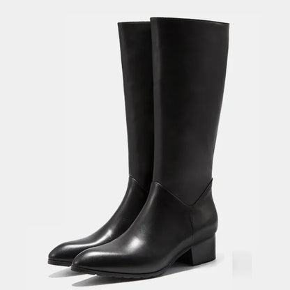Italian Classic Men's Knee High Boots 5 Cm Heels Luxury Genuine Leather Comfortable Winter Warm Black Business Shoes Boots Man