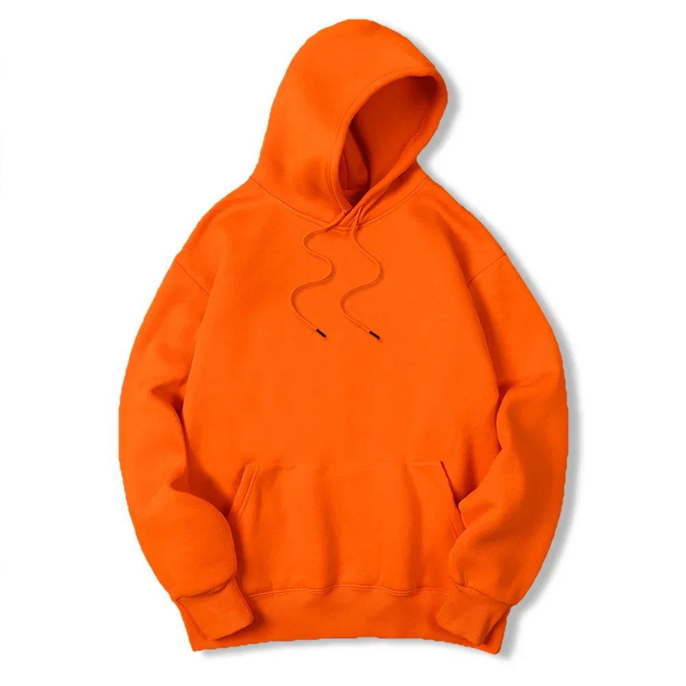 2025 Men's Solid Color Hooded Sweaters Men's Warm Wool Sweater Fashionable Street Clothing Loose  Breathable Jersey Brand Hooded