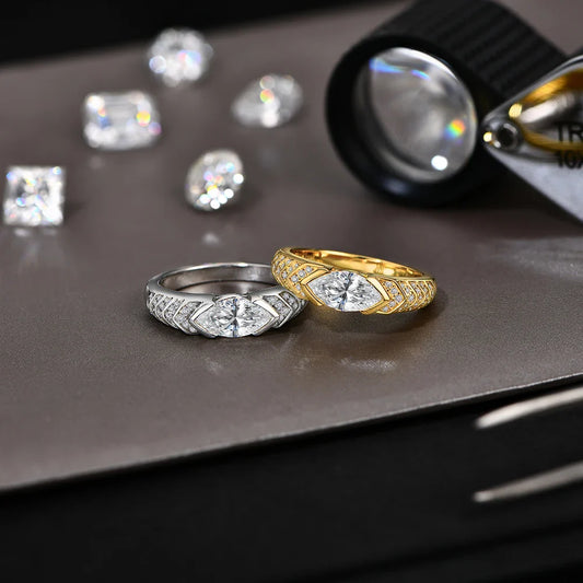 Bague en moissanite taille marquise 1 carat pour femmes et hommes en argent sterling 925 plaqué or 18 carats, bijoux de fiançailles avec certificat