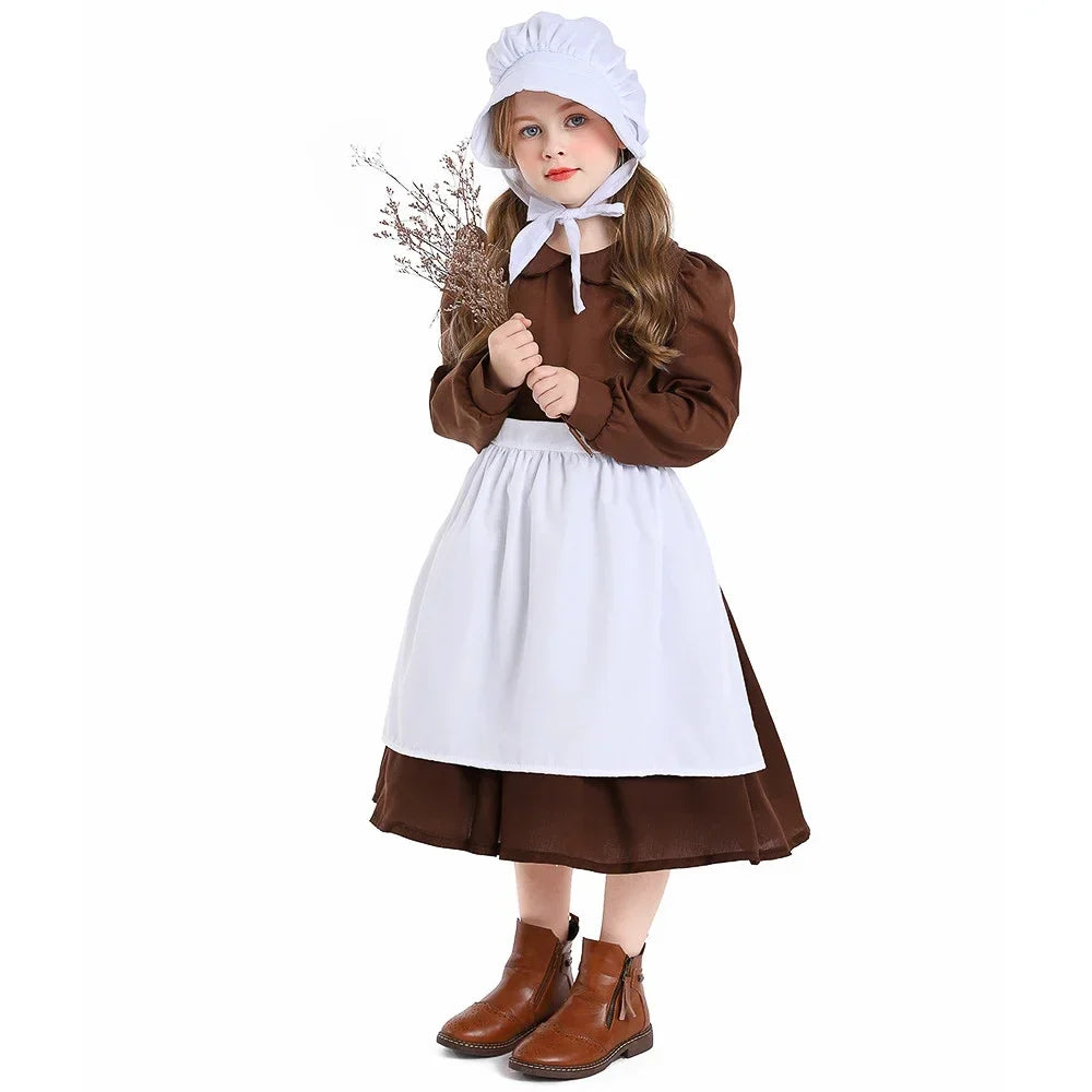 Girl Costume Colonial Farm Village Girl Costumes Prairie Dress Child Kids 2-4Y 4-10Y 10-16Y Tween Teens