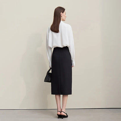 Women's Skirt 2026 Spring New H-Line Elegant Anti-wrinkle Split Skirt Solid Mid-length Versatile Woman Clothes 12621005