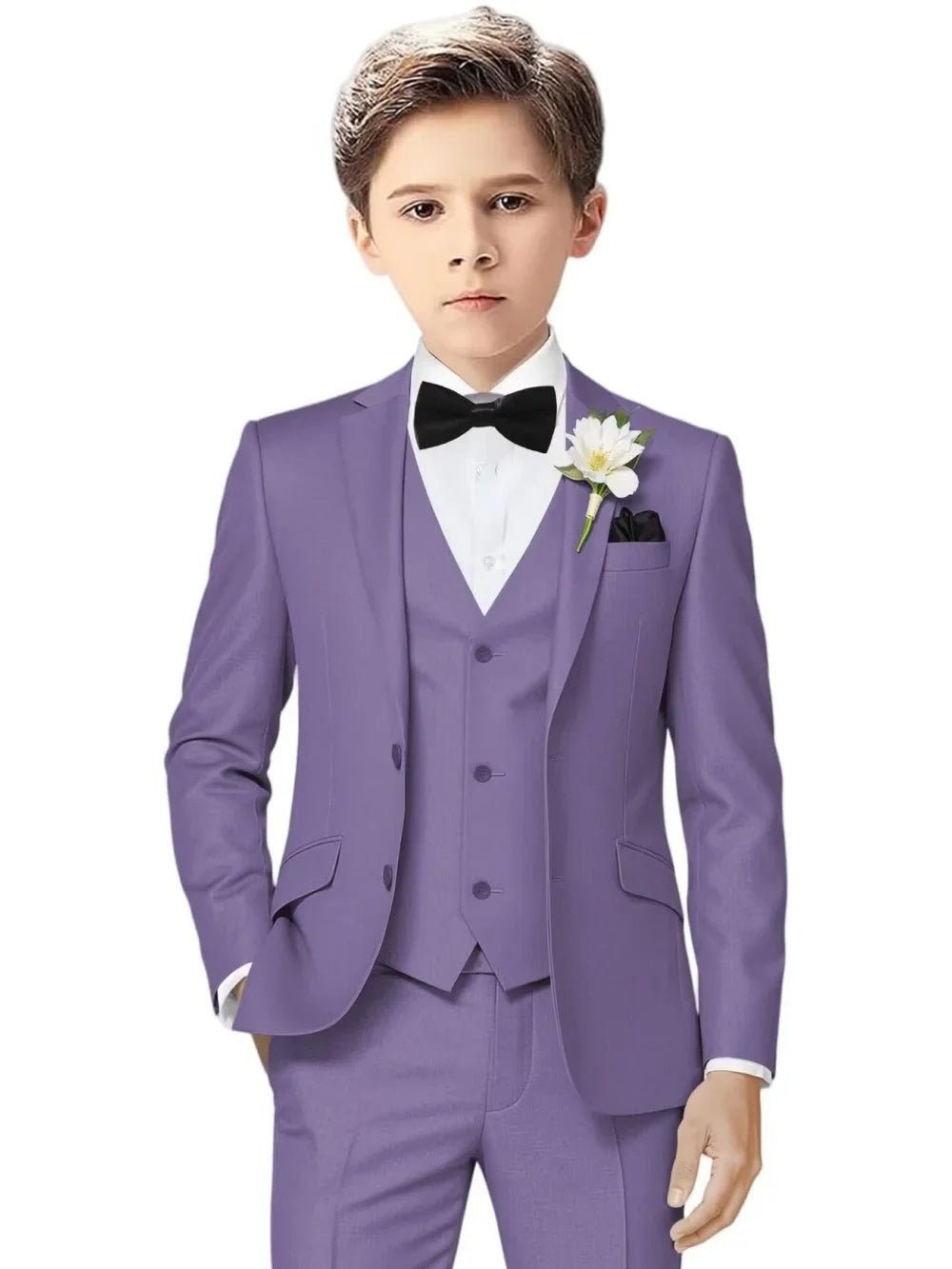 Notched Lapel Kids Tuxedo 3 Pieces Stage Performance Wear Classic Elegant Long Sleeve Boys Suit Set Wedding Ring Bearer Outfit