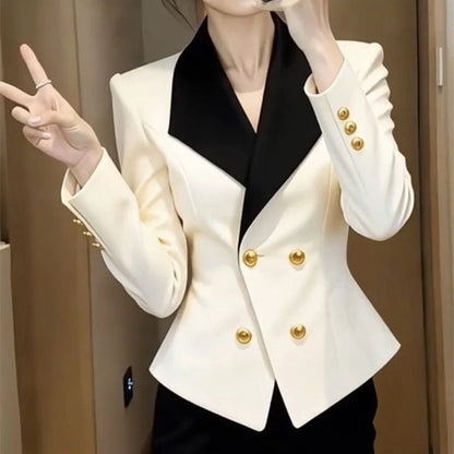 2026  celebrity new professional suit jacket women's high sense black and white contrasting color waist thin short suit