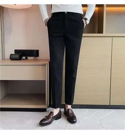 Spring Summer Men's Smart Casual Suit Pants Fashion Slim Fit Solid Color Youthful Vitality Suit Trousers Men Korean Dress Pants