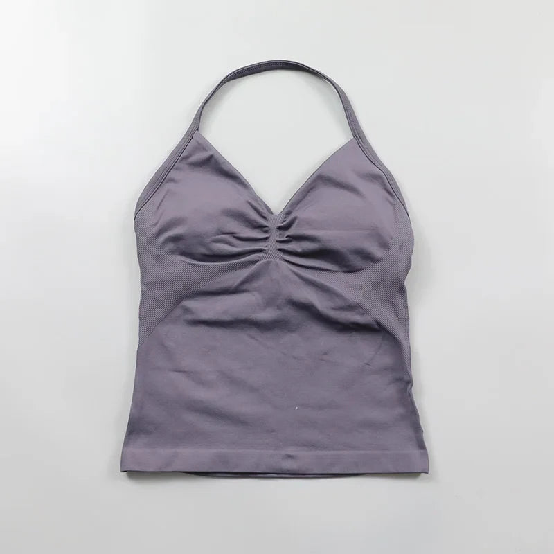 Yoga Longline Strappy Top Leggings Set Women's Backless Camisole Built-In bra Vest High-Waisted Hip Lift Gym Shorts Sports Set