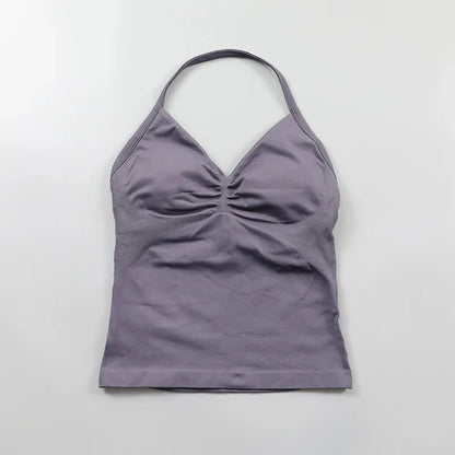 Yoga Longline Strappy Top Leggings Set Women's Backless Camisole Built-In bra Vest High-Waisted Hip Lift Gym Shorts Sports Set