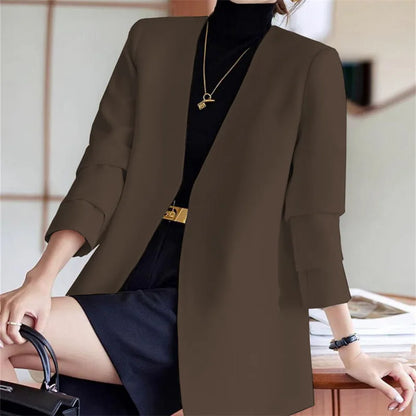 Fashionable Versatile Spring Autumn Women's Blazer Jacket Korean Style Street Style Long Sleeve Suit Coat Pure Color Commute...