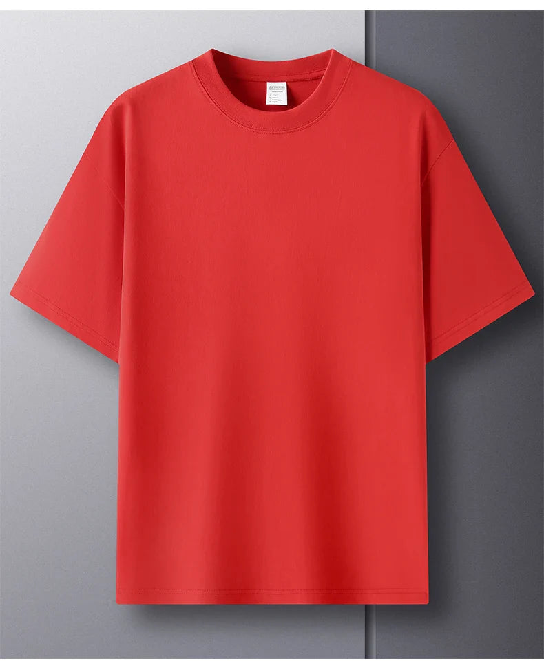 High quality 100% cotton short sleeve men's T-shirt summer round neck loose casual solid color plus size breathable top women