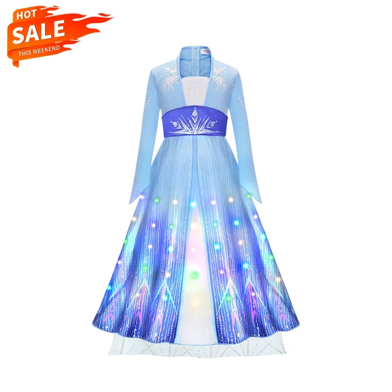 LED Light Elsa Dresses for Girls Costume Kids Cosplay Carnival Princess Children Gowns Clothing Party Dresses Outfits 2-10Yrs