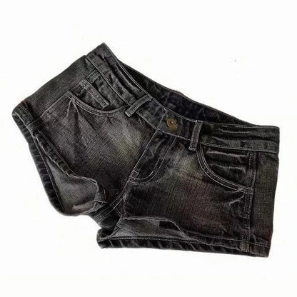 Y2K American Retro Harajuku Women Wash Denim Shorts Pocket Punk Fashion Grey Hot Girl Sexy Slim Fashion Vintage Low Waist Shorts