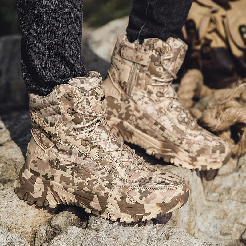 2025 Fashion Men's Desert Combat Boots Outdoor Non-slip Hiking Shoes Waterproof Men's Work Boots Men Tactical Boots Ankle Boots