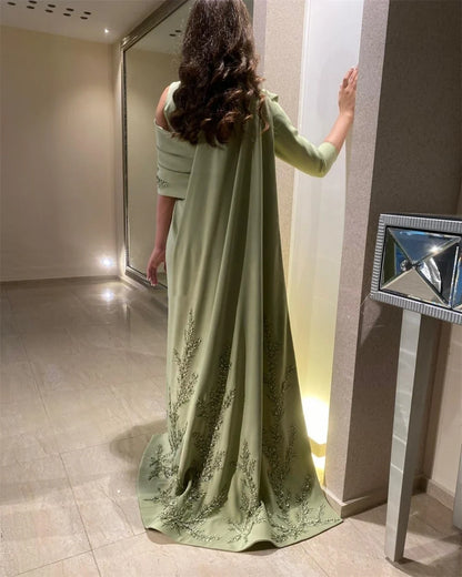 Customized  High Quality Boat Neck Sheath Stole Appliques Party Dress Floor Length Formal Evening Gowns Выпускные платья 이브닝드레스