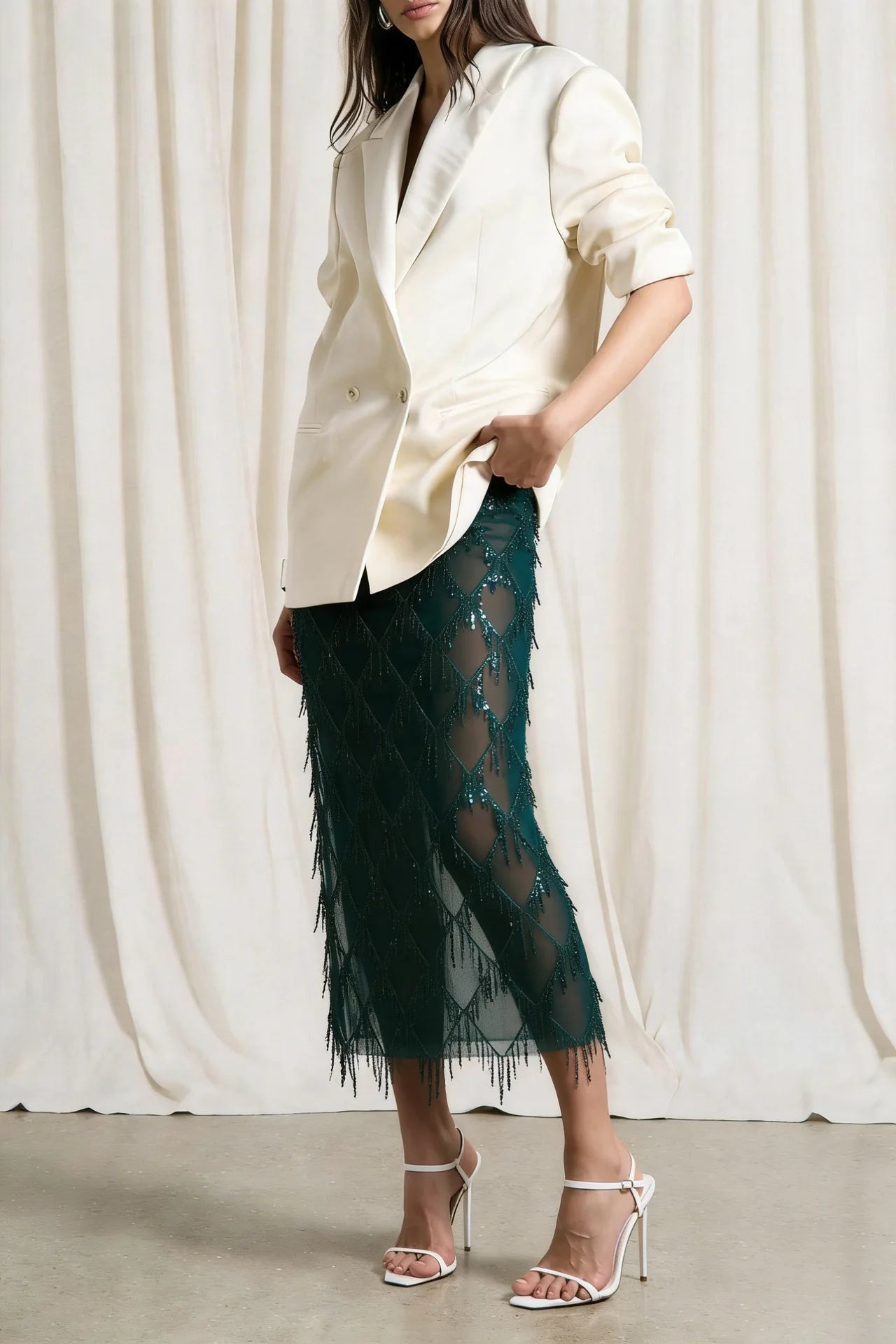 Elegant Club Party Perspective Half Skirt Tassel Sequin Spring Summer Skirt Fashion High Waisted Solid Color Women's Long Skirt