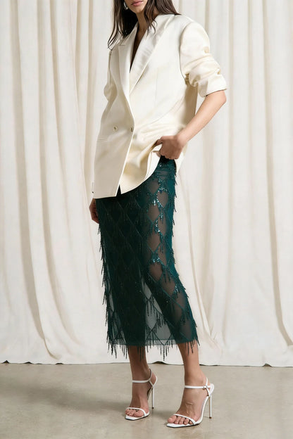 Elegant Club Party Perspective Half Skirt Tassel Sequin Spring Summer Skirt Fashion High Waisted Solid Color Women's Long Skirt