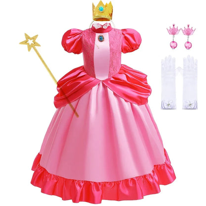 Rosalina Dress Girls Peach Costume Daisy Cosplay Children Birthday Party Carnival Fancy Outfit
