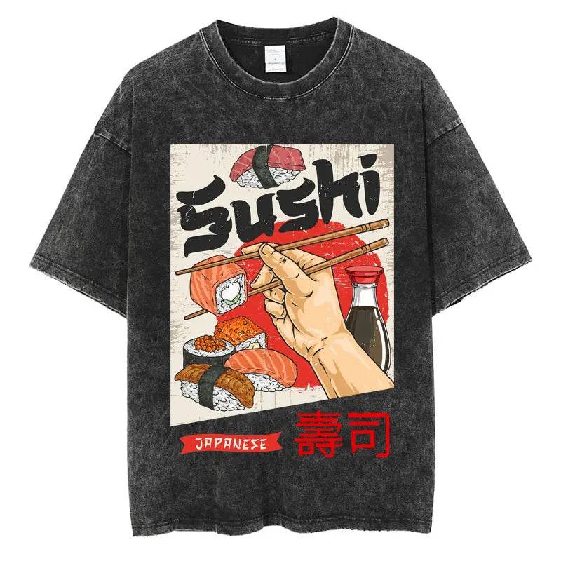 Japanese Tokyo Tokyo Culture Print Washed T Shirt Funny Fashion Vintage Men Women T-shirts Cotton Casual Loose Tees Streetwear