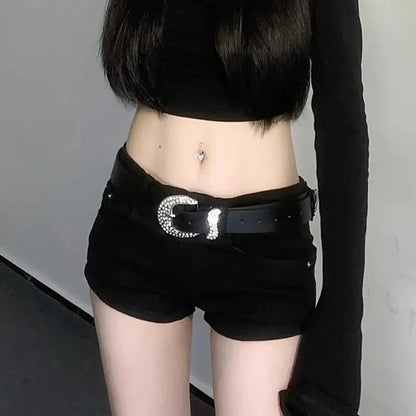 Summer Black Hot Shorts for Women Sexy Low Rise Y2K Gothic Tight Denim Short Pants Female Harajuku Streetwear Grunge Mini Shorts