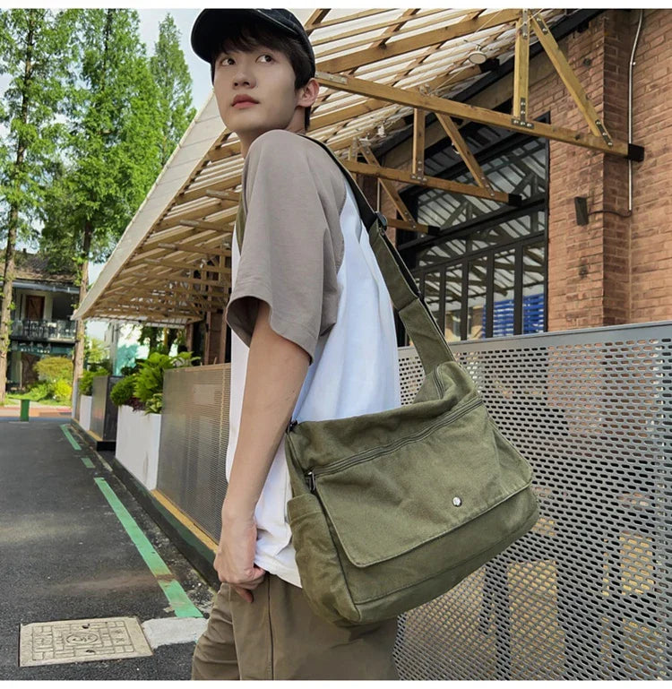 Solid Color Canvas Shoulder Bags Women 100% Cotton Satchels Korea Style Cloth Messenger Bags Large Crossbody Bags Book Packages
