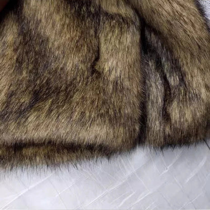 Winter Short Thick Warm Hairy Shaggy Faux Raccoon Fur Coat Men Long Sleeve High Quality Luxury Fluffy Jacket 2023