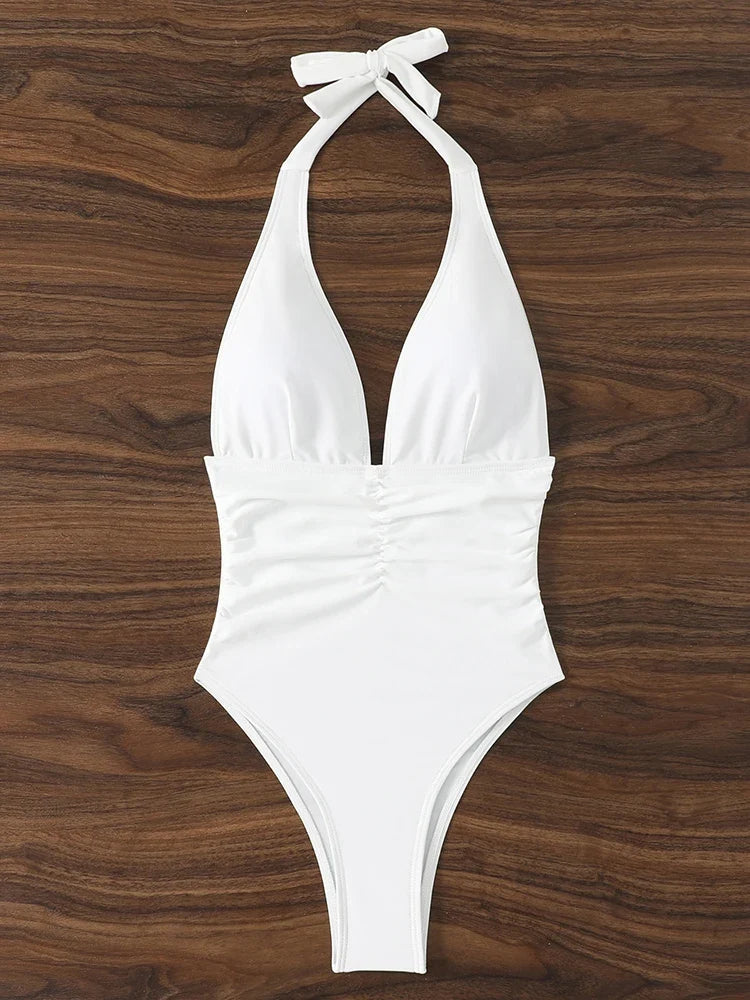 Halter Top Bathing Suit Woman Swimsuits One Piece Swimwear Women's  2026 Trend V Neck Beachwear Female Monokini Summer Bodysuit