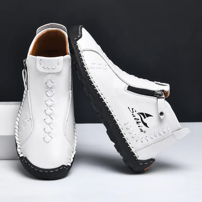 New Winter 2024 Handmade Leather Men Boots Zipper Design Sneakers Man Breathable Casual Leather Shoes Men Ankle Boots Outdoor