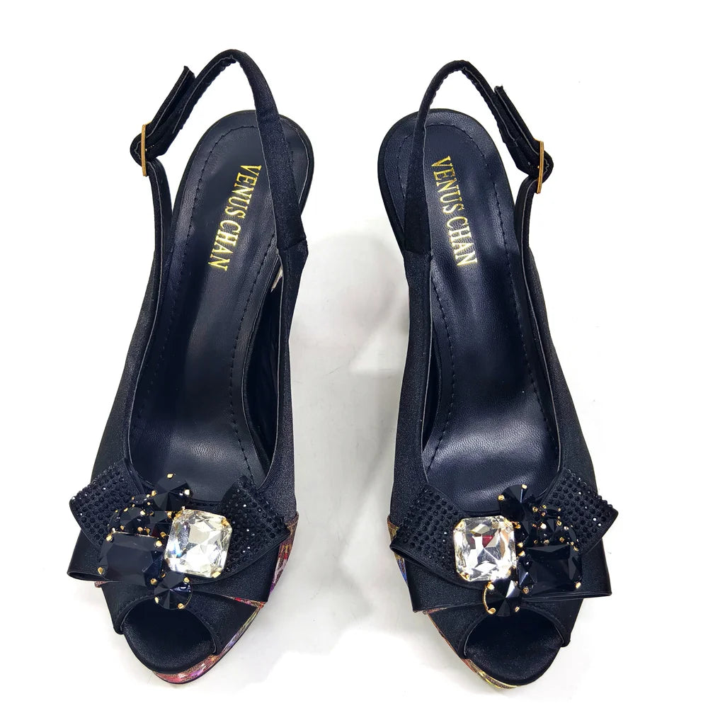 2024 Newest INS Style Black Color Elegant Women High Heels Nigeria Popular Designer African Ladies Shoes And Bag Set