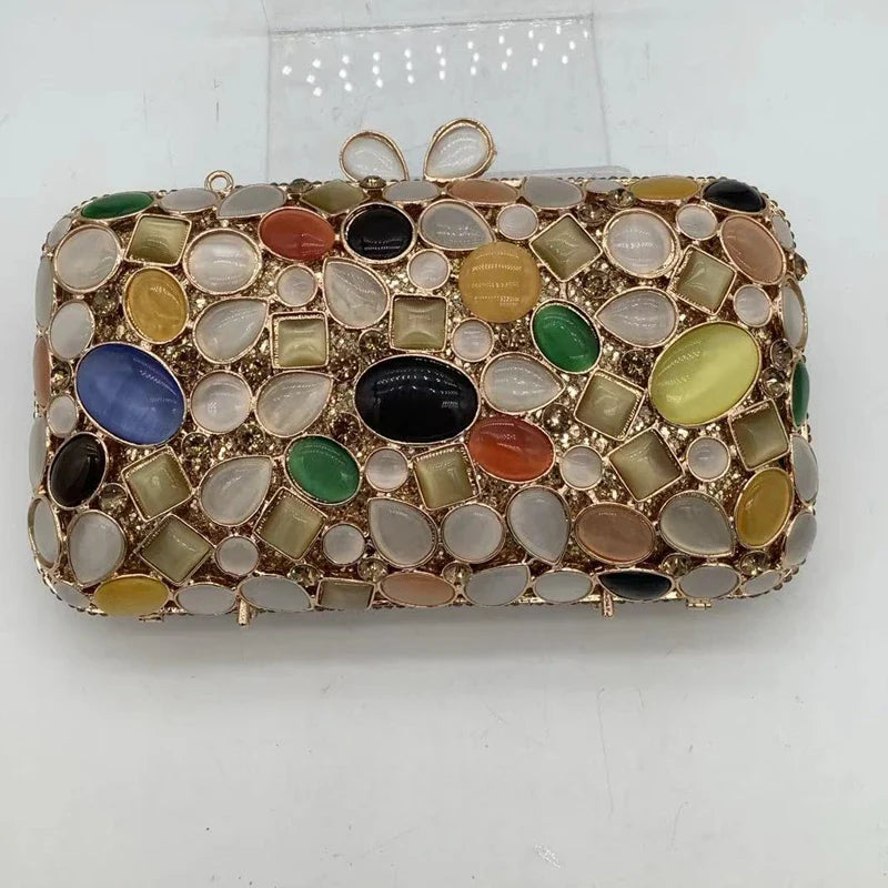 Natural Rhinestone Handmade Clutch Women Wedding Party Cocktail Evening Bag Colorful Diamond Handbag Fashion Yellow Purse