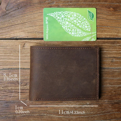 Retro Men's Genuine Leather Wallet Top Layer Cowhide Short Wallet with Crazy Horse Leather Zero Wallet Card  ID Bag