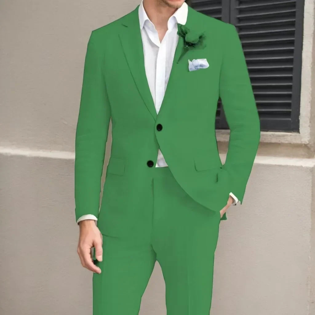 Men's High-Quality Linen Suits Notched Lapel 2-Piece Blazer And Pants Lightweight Summer Business Casual Beach Tuxedo Set