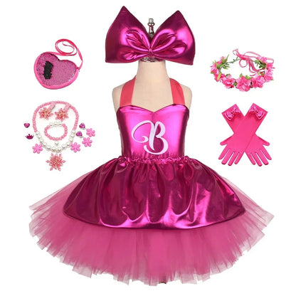 Princess Girls Rosy Knee Length Letter B Tutu Dresses for Girl Birthday Party Halloween Christmas Costumes Margot Robbie Cosplay