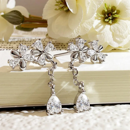 Waterdrop Long Full Moissanite Drop Earrings for Women 100% S925 Silver 0.3carat Pear Cut Lab Diamond Earring with Certificate