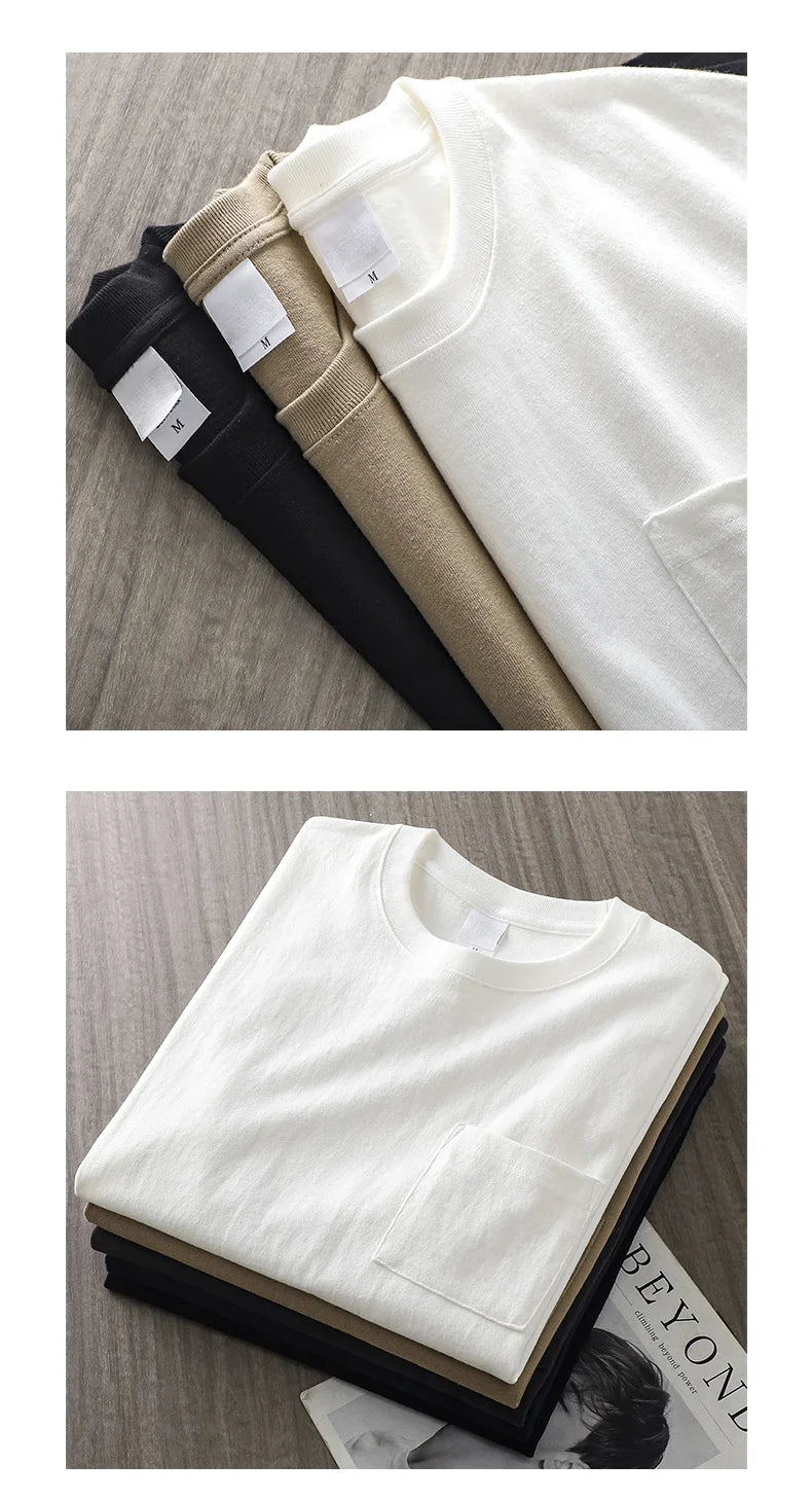 320gsm Heavy Short-Sleeved T-Shirt Men's Summer Vintage Half-Sleeve Pure Cotton Tees White Tops for Unisex