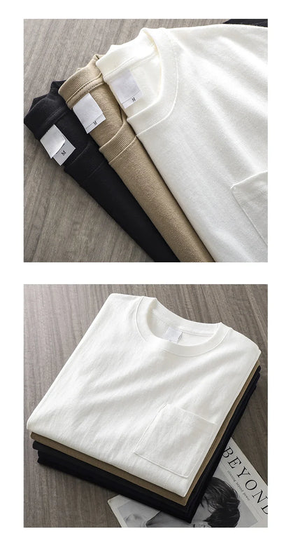 320gsm Heavy Short-Sleeved T-Shirt Men's Summer Vintage Half-Sleeve Pure Cotton Tees White Tops for Unisex