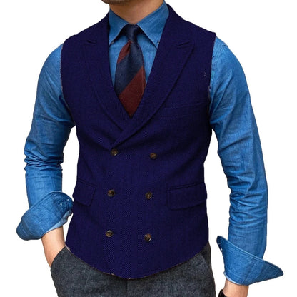 Men Vest Brown Herringbone With Lapel Waistcoat Vintage Regular Slim Business Banquet Business Casual Men Suit Vest