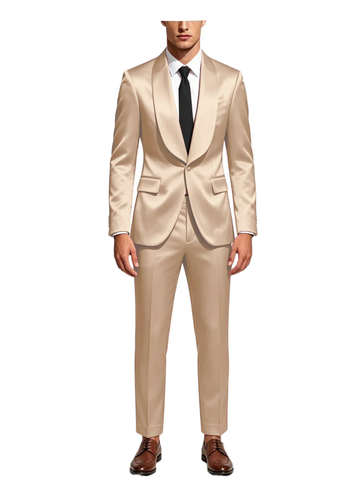 Luxury Men's Satin Tuxedo Suit Shawl Lapel Slim Fit 2-Piece Blazer & Pants Set Formal Business Casual Jacket Coat for Wedding