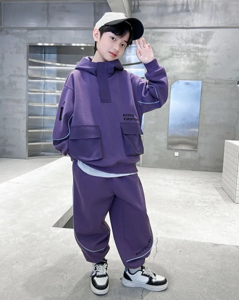 2025 Boys' Long Sleeve Spring Autumn Two-Piece Hoodie Set Trendy Cool Stylish M-L Size
