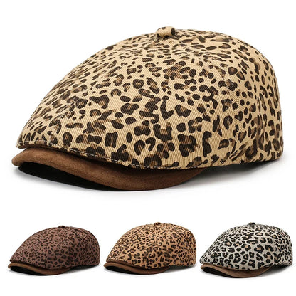 Leopard Print Newsboy Cap - New Style for Spring & Autumn, American Vintage Paperboy Hat