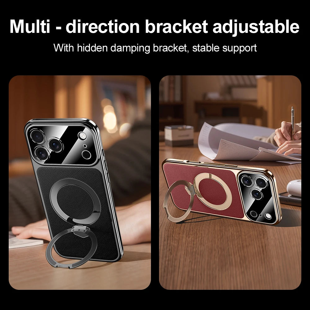 Magnetic Bracket Leather Phone Case For iPhone 17 Pro Max Air 16 15 14  17promax 16promax Magsafe Shockproof Funda Cover