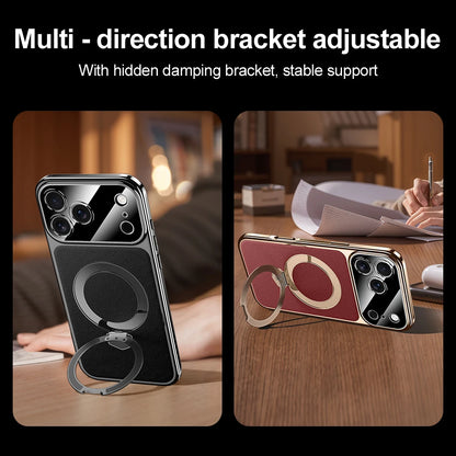 Magnetic Bracket Leather Phone Case For iPhone 17 Pro Max Air 16 15 14  17promax 16promax Magsafe Shockproof Funda Cover