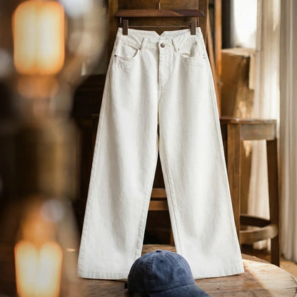 Women's Vintage High Waist Straight Leg Wide Leg Cotton Denim Jeans White Heavyweight Casual Pants For Spring Fall
