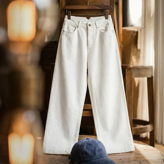 Women's Vintage High Waist Straight Leg Wide Leg Cotton Denim Jeans White Heavyweight Casual Pants For Spring Fall